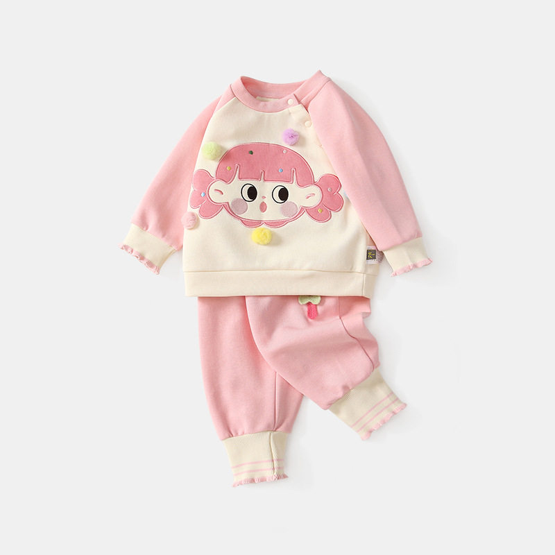 儿童套装秋季新款女宝宝插肩袖卫衣裤套装糖果女孩韩版女童