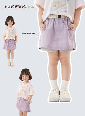 囧小孩2026夏季新款工装休闲抽绳设计女童短裤中小童百搭运动裙裤