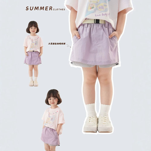 囧小孩2026夏季新款工装休闲抽绳设计女童短裤中小童百搭运动裙裤