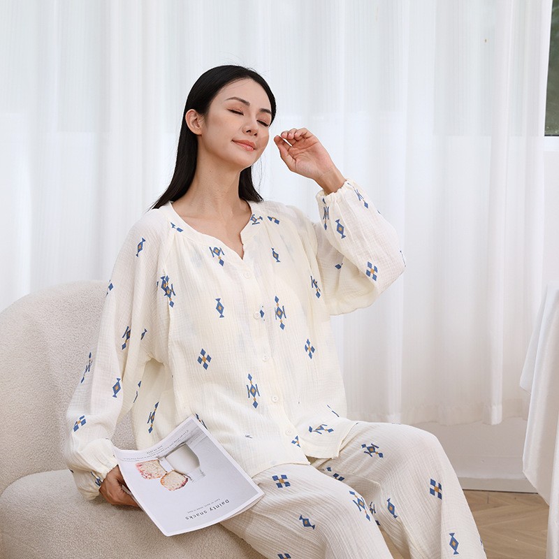 多款纯棉胸垫月子服春秋款绉布产后哺乳套装长袖喂奶宽松两件套女