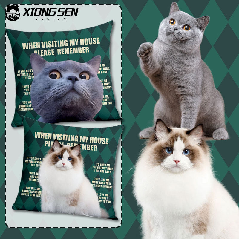 蓝猫布偶猫猫咖主题宠物店菱形格抱枕办公室腰枕沙发靠垫汽车靠枕