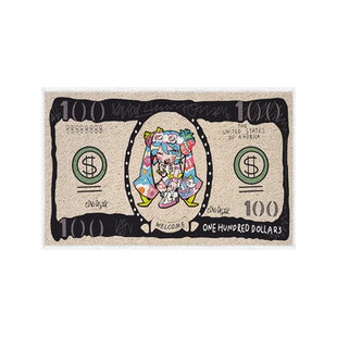 国潮美元钱票世界名画创意仿羊绒硅藻泥地垫入户垫子进家门口脚垫