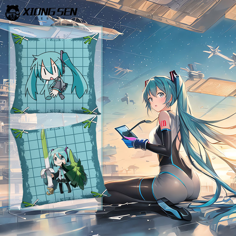 日系二次元葱娘初音未来抱枕靠垫