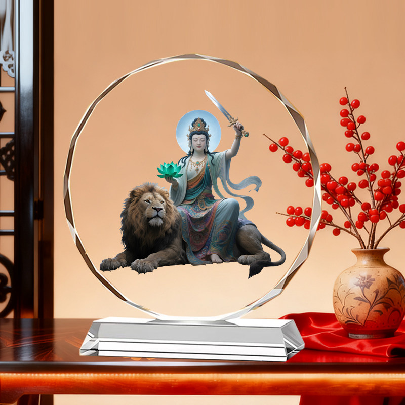 文殊菩萨佛像画像摆件居家家用供奉佛像密宗唐卡寺庙结缘水晶摆台