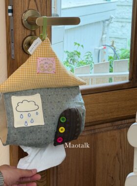 韩系小猫布艺卫生间纸巾挂袋
