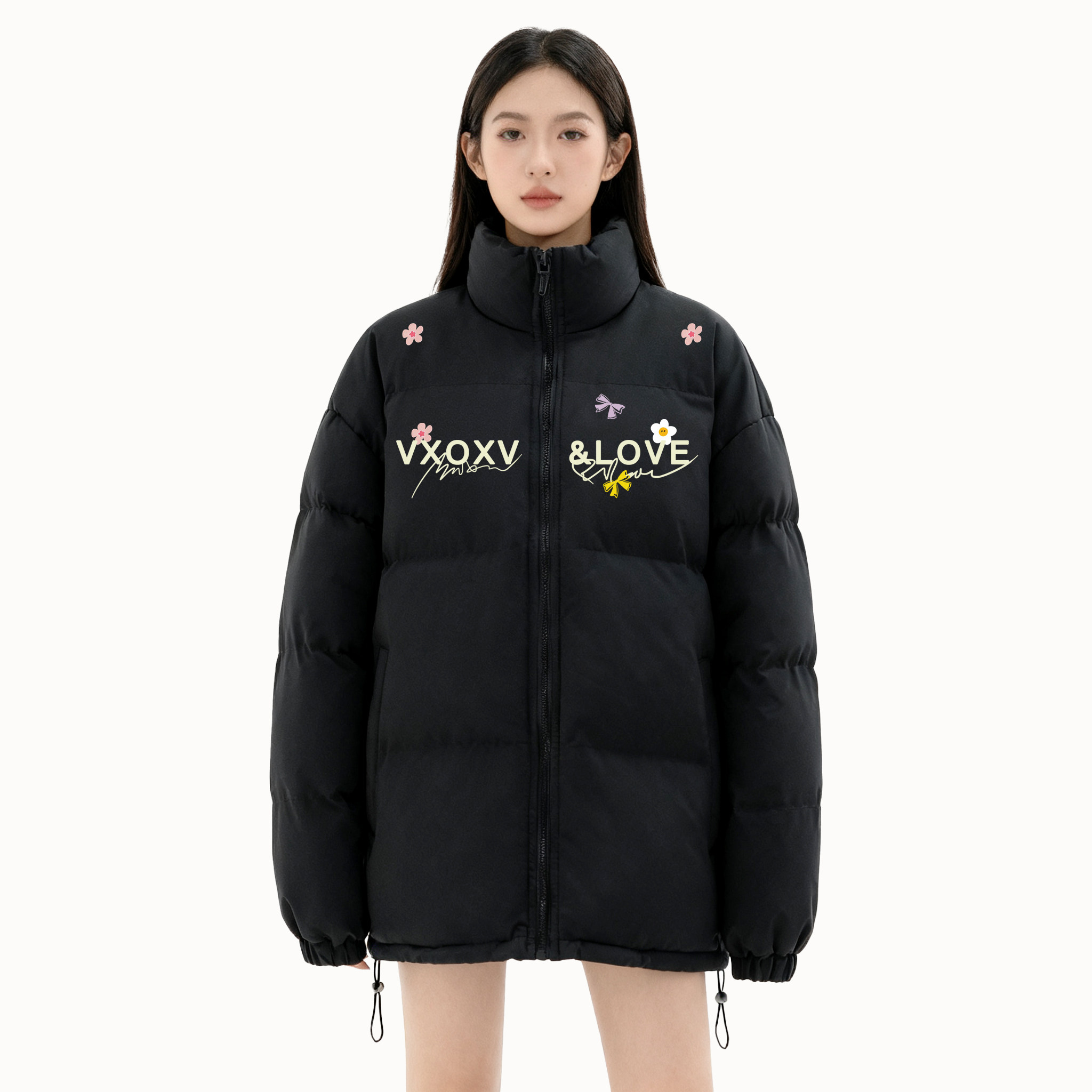 VXOXV美式复古字母印花棉服男女冬季新款加厚保暖面包服棉袄外套