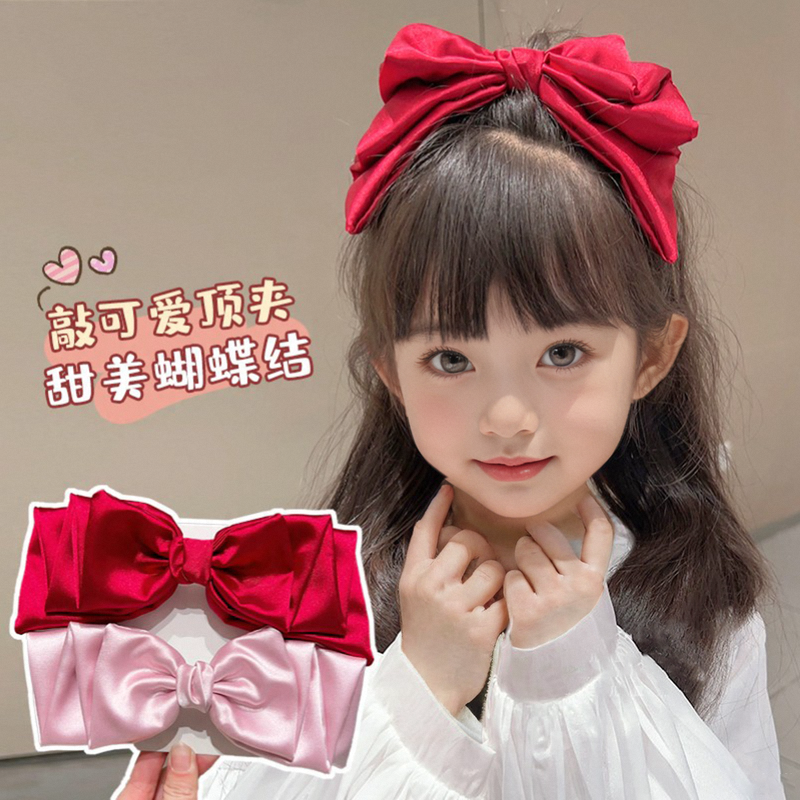 新年红色蝴蝶结发夹女后脑勺
