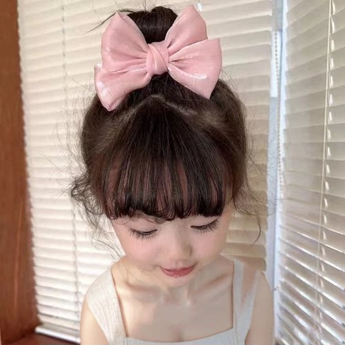 儿童女发卡头饰粉色蝴蝶结头顶发夹发绳一字夹后脑勺超仙大肠发圈