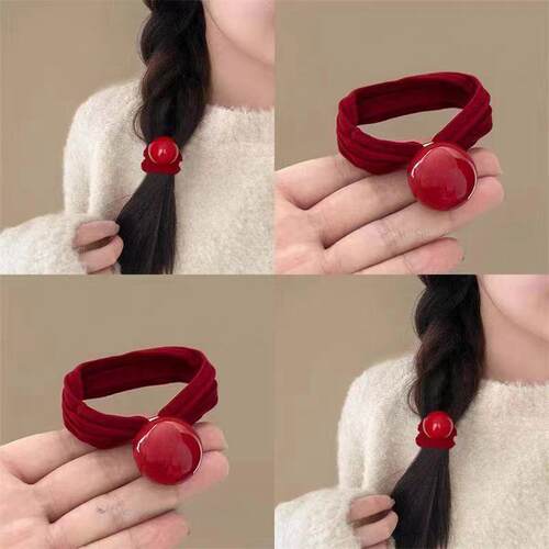 红色珠珠扎头头绳2024新款