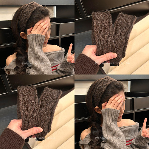 美拉德咖色宽边针织发箍女韩系2025新款高级感日常外戴高颅顶发饰