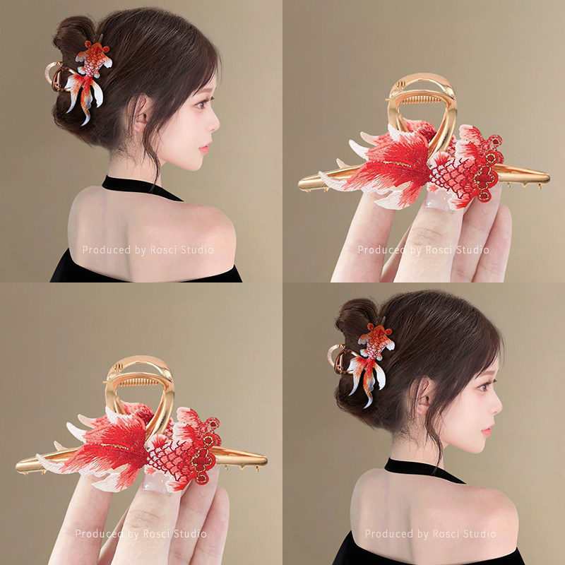 刺绣好运锦鲤金属抓夹女高级感2025新款金鱼后脑勺鲨鱼夹丸子头饰,饰品/流行首饰/时尚饰品新,发饰,淘宝优惠券,粉丝福利购,淘宝优惠卷