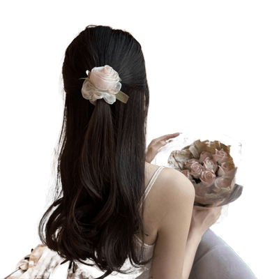 欧根纱玫瑰花大肠发圈女高级感半扎发夹子头饰发夹新款后脑勺抓夹