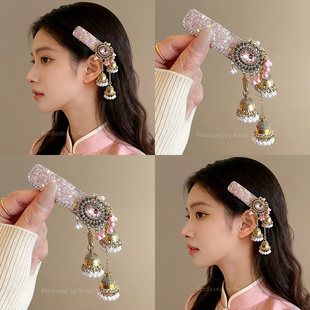 新中式复古民族风铃铛流苏发夹女高级感汉服重工配饰刘海侧边bb夹