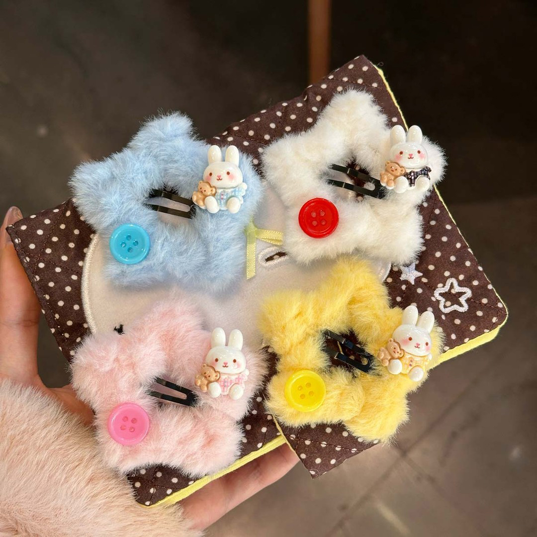 星星纽扣小兔秋冬毛绒发夹子甜美可爱少女发卡刘海BB夹韩系发饰女