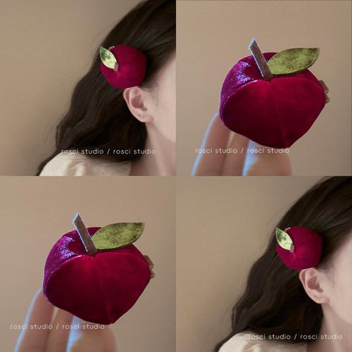 圣诞节红色苹果发夹女秋冬