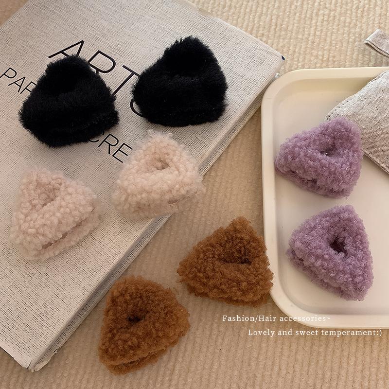 刘海夹羊羔毛可爱猫耳朵半扎发