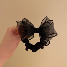 黑色欧根纱蝴蝶结大肠发圈韩系皮筋扎头女高级感头绳丸子头发饰