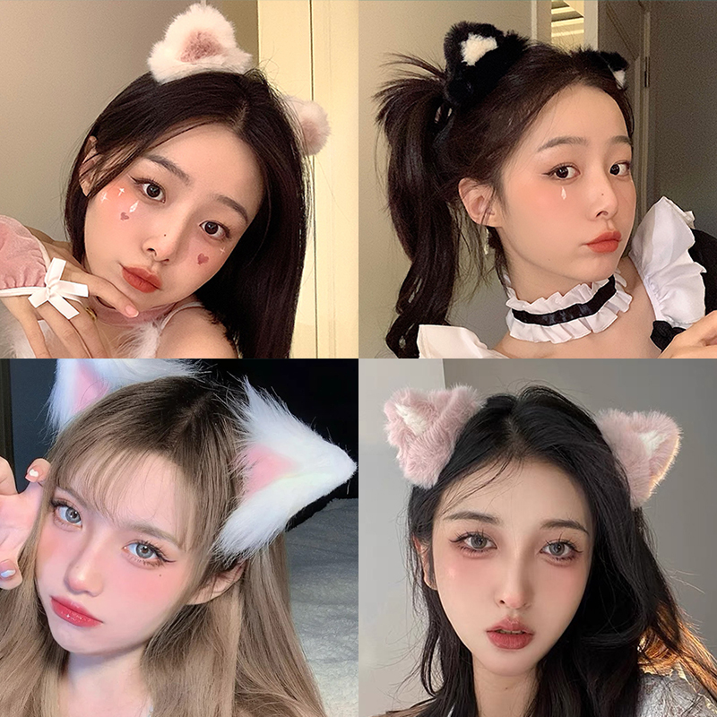 猫耳朵发夹女侧边毛绒可爱日系
