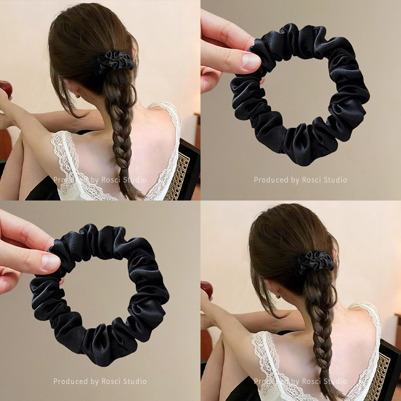黑色褶皱缎面小肠发圈女款高级感头绳扎头发皮筋弹力耐用韩系发饰,饰品/流行首饰/时尚饰品新,发饰,淘宝优惠券,粉丝福利购,淘宝优惠卷