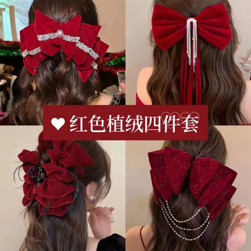 红色蝴蝶结流苏过年卡子