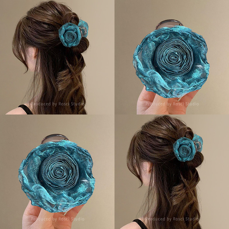 复古烧边立体网纱花朵抓夹女发量少高级感独特漂亮鲨鱼夹半扎发饰,饰品/流行首饰/时尚饰品新,发饰,淘宝优惠券,粉丝福利购,淘宝优惠卷