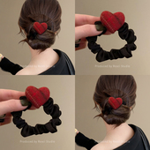 秋冬红色复古格纹爱心小肠发圈女高级感2026新款 丸子头皮筋扎发绳