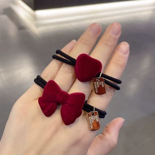 新年红色植绒蝴蝶结头绳