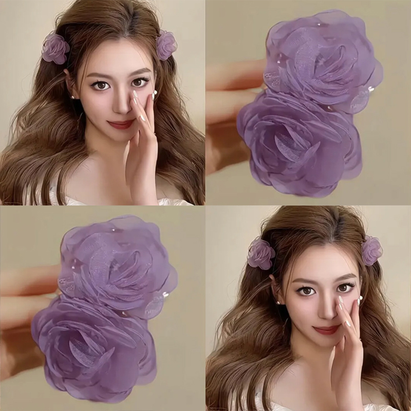 罗喜超仙网纱山茶花发夹