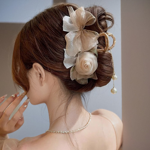 超仙山茶花流苏发夹发饰蝴蝶结