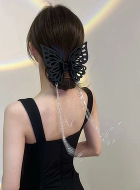 仙气蝴蝶流苏抓夹超大号黑色鲨鱼夹半扎发发夹后脑勺高级感夹子女