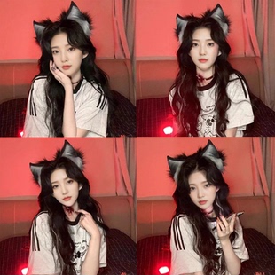 手作猫娘发箍女纯欲猫耳朵Lolita头饰头箍仿真立体兽耳cos发卡子