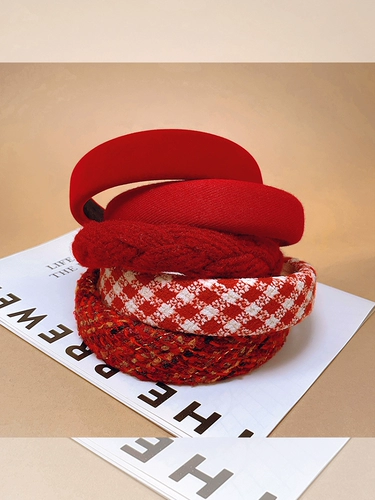 Красный высокий черепная повязка на голове 2025 Новый год высокая бархатная шпилька осень осень и зимняя шпилька для волос.