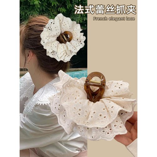 抓夹蕾丝韩系大肠发圈花朵