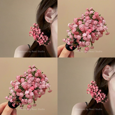 粉色满天星发夹女高级感2025新款刘亦菲同款甜美花朵头饰头花发饰