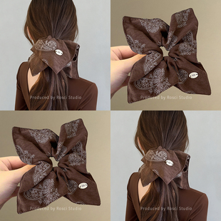 韩系复古腰果花方巾大肠发圈女高级感2026新款印花双层扎头绳发饰
