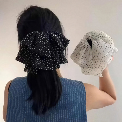 韩式气质波点蝴蝶结发夹女高级感半扎发鸭嘴夹2025新款抓夹鲨鱼夹