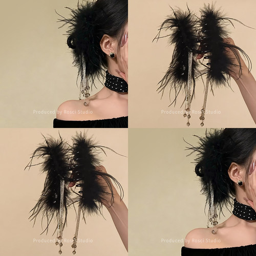 超仙氛围感羽毛流苏抓夹女2025新款高级感纯欲风鲨鱼夹子半扎发饰