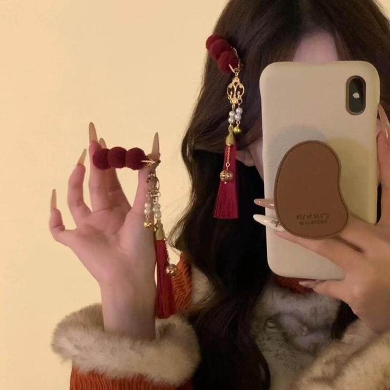 新年红色糖葫芦发夹女边夹侧边秋冬汉服流苏对夹中国风毛球鸭嘴夹,饰品/流行首饰/时尚饰品新,发饰,淘宝优惠券,粉丝福利购,淘宝优惠卷