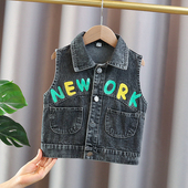 男童牛仔马甲春秋痞帅潮酷儿童坎肩外穿百搭宝宝背心春装 海豚马夹