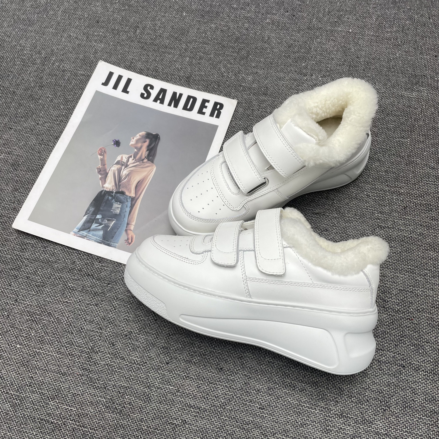 外贸真皮厚底小白鞋女秋冬羊毛里休闲加绒魔术贴小白鞋增高老爹鞋,女鞋,时尚休闲鞋,淘宝优惠券,粉丝福利购,淘宝优惠卷