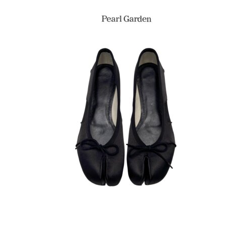 【Pearl Garden】2026新款蝴蝶结捏褶绸缎真丝分趾平底芭蕾单鞋