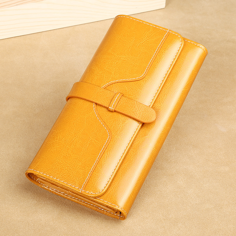 网红爆款钱包女士2025新款时尚真皮零钱包防盗刷黄色招财守财钱夹