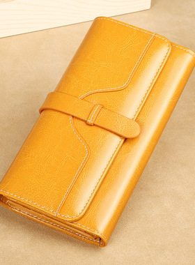 网红爆款钱包女士2025新款时尚真皮零钱包防盗刷黄色招财守财钱夹