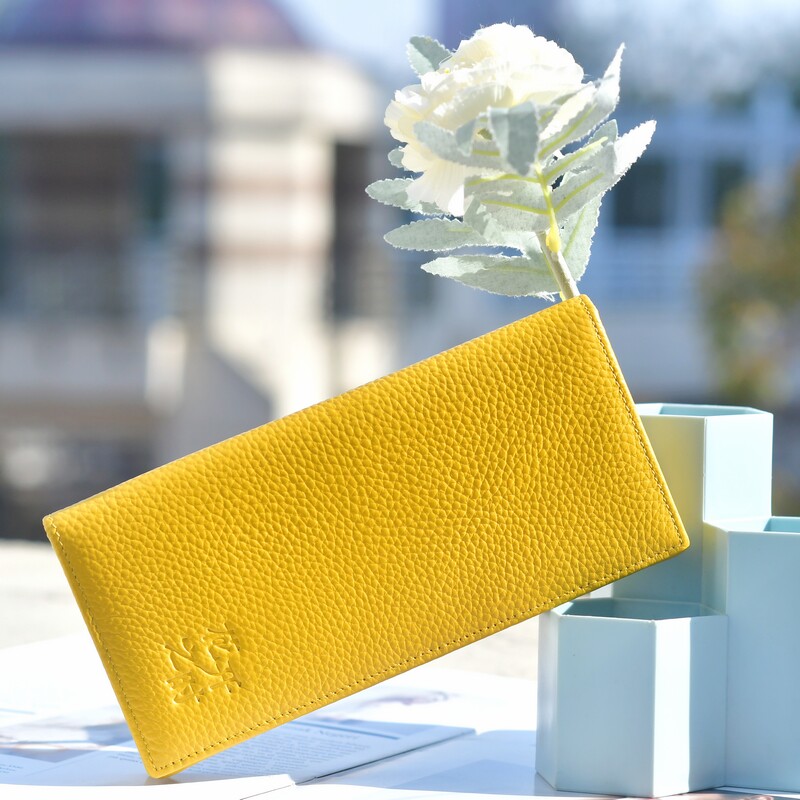 女式钱包2024新款真皮粉红色女长款软皮薄款小众设计高级黄色招财