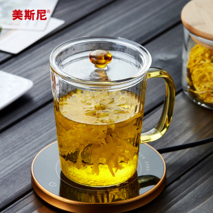 玻璃杯带盖耐高温办公室水杯女家用透明喝水咖啡杯子男泡花茶茶杯