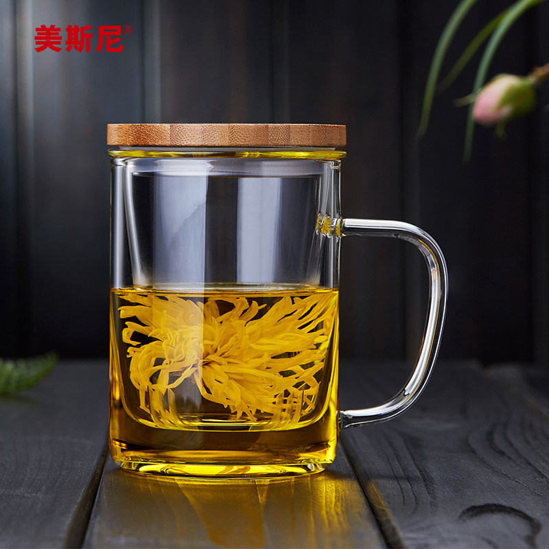美斯尼玻璃茶杯茶水分离泡茶杯家用带把水杯女办公室耐热喝茶杯子