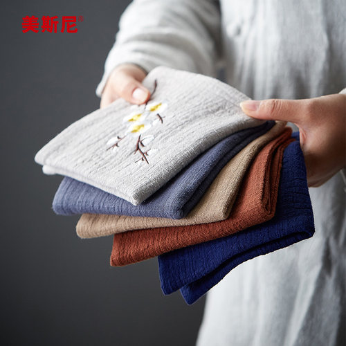 美斯尼茶巾棉麻茶布刺绣功夫茶具