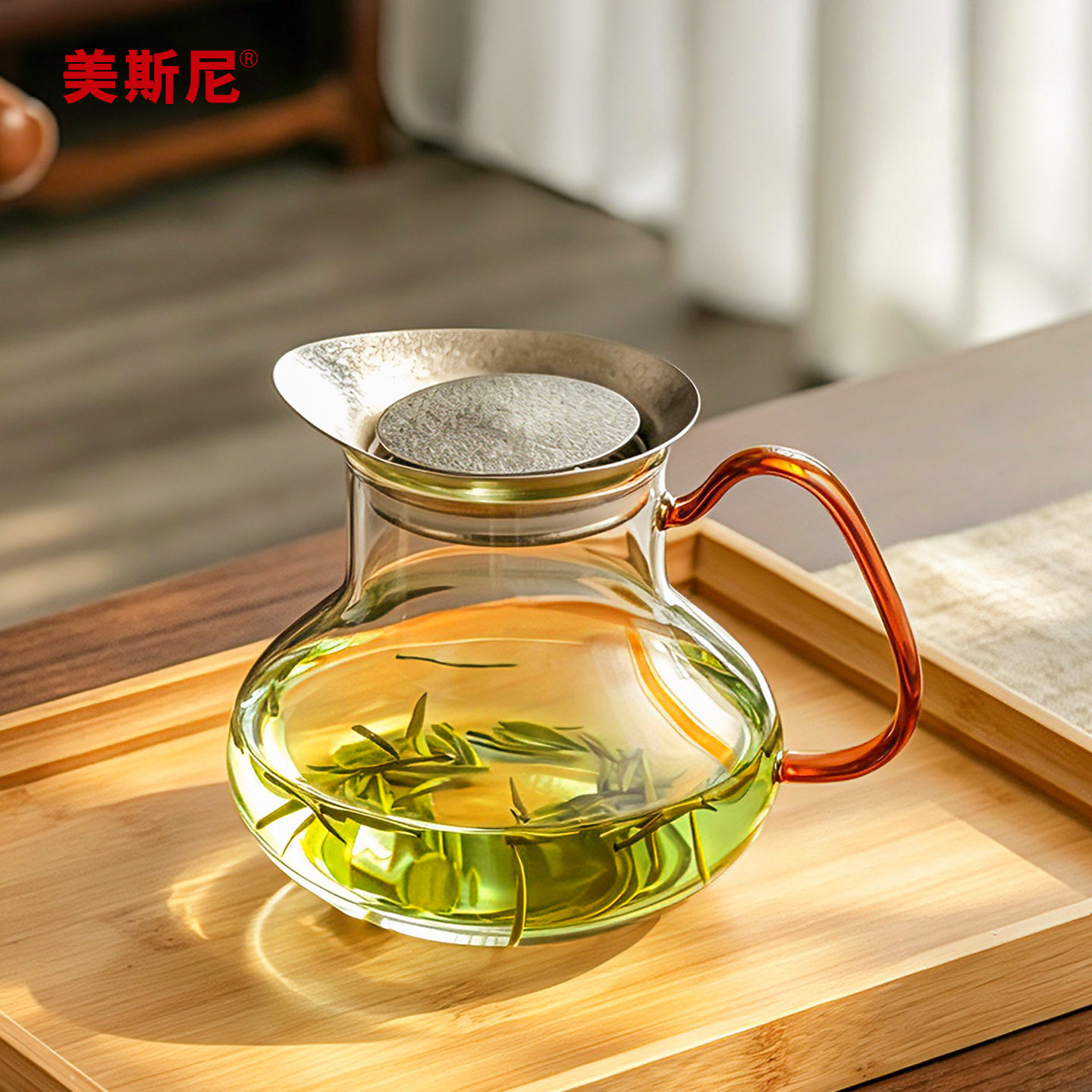 美斯尼高耐高温玻璃泡茶壶纯钛滤图片
