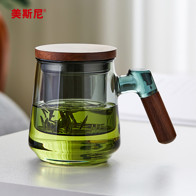 美斯尼玻璃杯家用泡茶杯茶水分离花茶杯子办公室喝水杯带把茶道杯