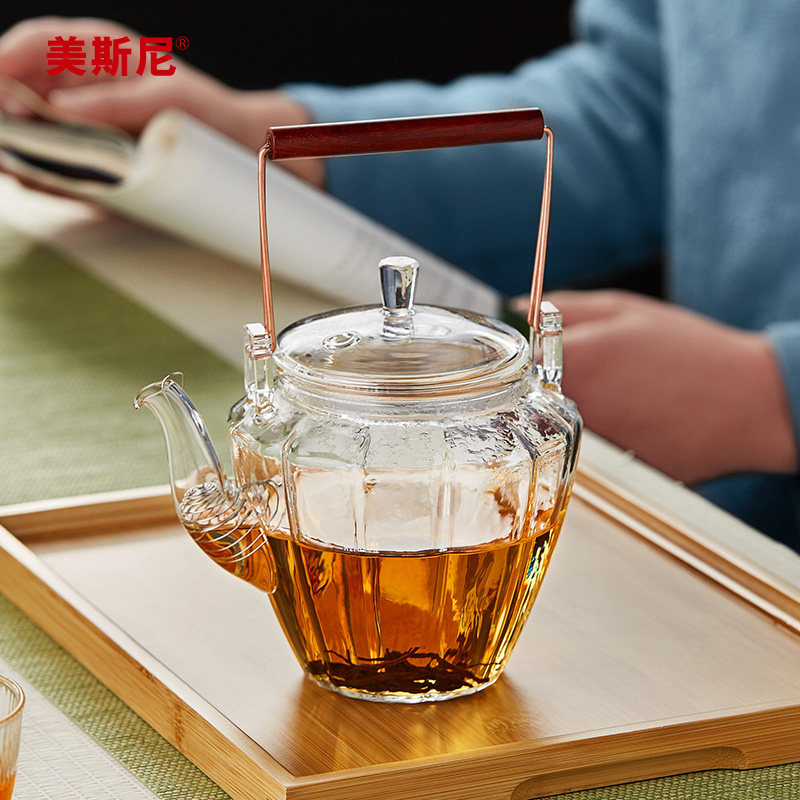 美斯尼玻璃茶壶耐高温黑晶炉烧水壶过滤泡茶壶家用功夫茶具提梁壶
